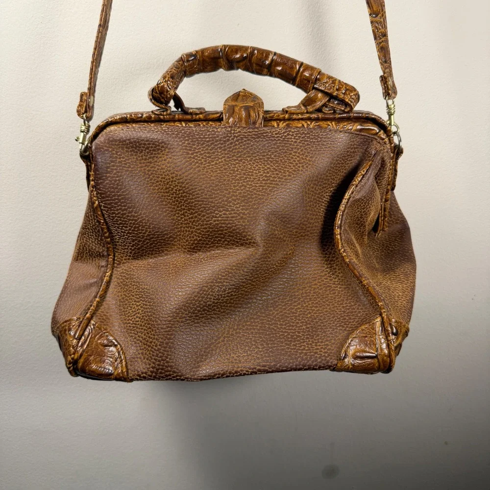Swing Doctor Bag Satchel Women Medium Brown Vintage Croc Embossed Faux Leather